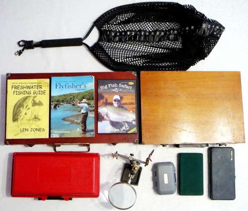 WOW Everything for the Fly Fisherman Who Want Ties His Own Flys - Tools, Feathers, Hooks, Books, Net