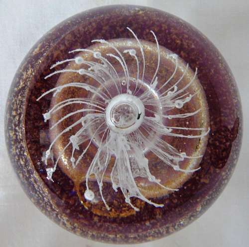 Beautiful Clear, Purple, Gold, White Paperweight