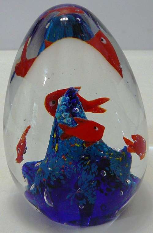 A Very Colourful Conical Glass Paperweight - Like Goldfish in a Bowl