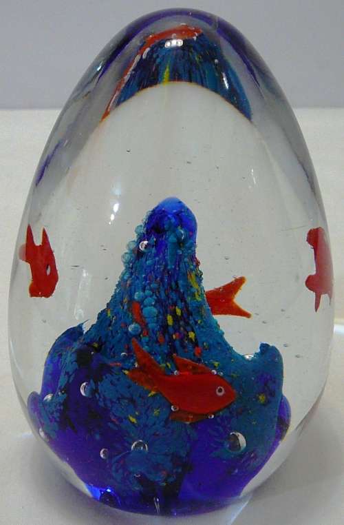 A Very Colourful Conical Glass Paperweight - Like Goldfish in a Bowl