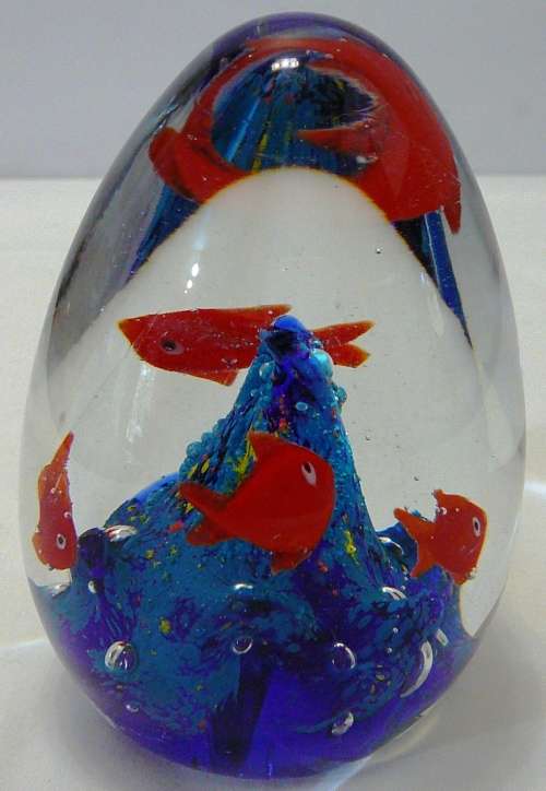 A Very Colourful Conical Glass Paperweight - Like Goldfish in a Bowl