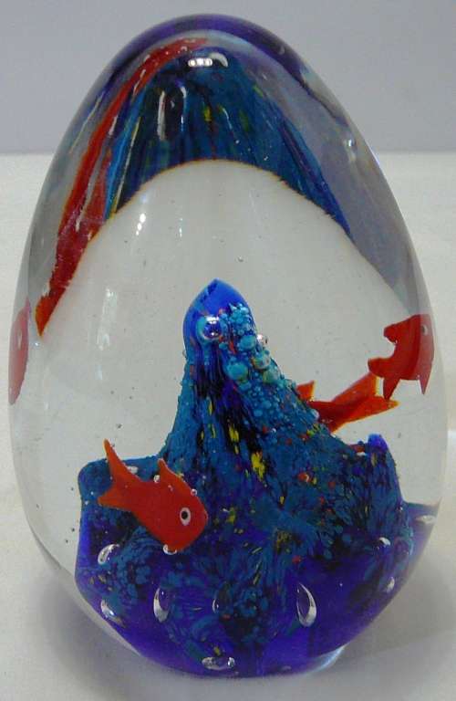 A Very Colourful Conical Glass Paperweight - Like Goldfish in a Bowl
