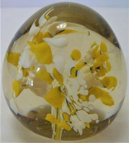 A Very Pretty Yellow and White Glass  Paperweight