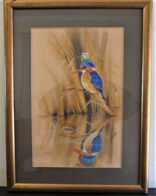 The Malachite Kingfisher, an Original Pastel by Pat Myburgh