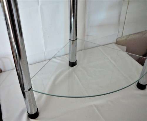 A Three Shelf Glass and Chrome Corner Unit
