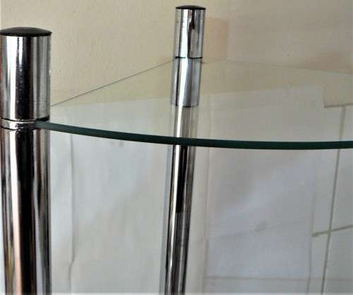 A Three Shelf Glass and Chrome Corner Unit