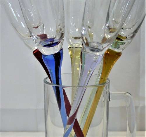 A Set of 6 Baseless Champagne Flutes Specially Made for the Beach