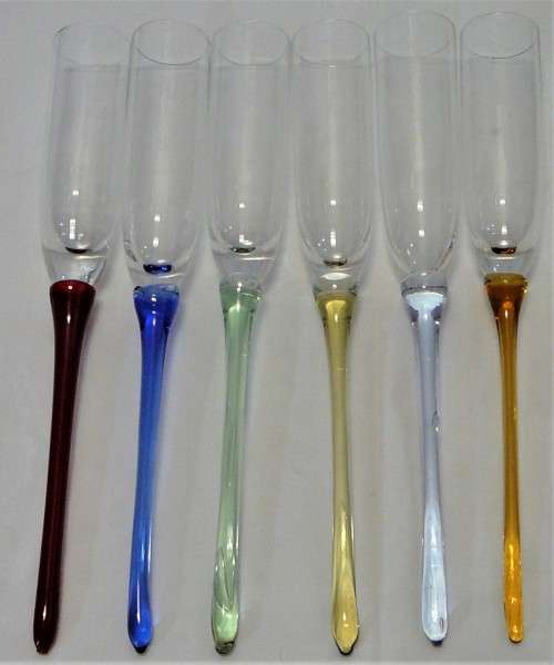 A Set of 6 Baseless Champagne Flutes Specially Made for the Beach