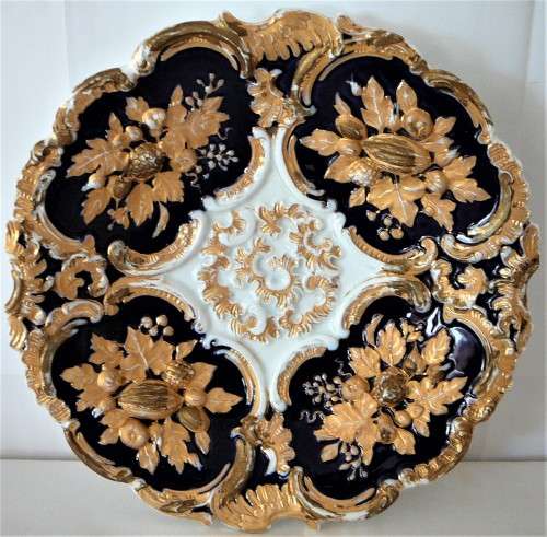 An Antique Meissen Cobalt Blue and Gold  Nut Bowl