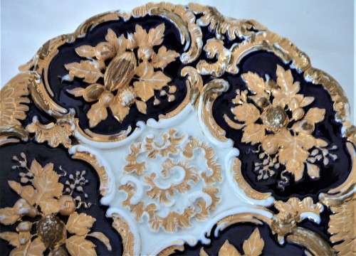 An Antique Meissen Cobalt Blue and Gold  Nut Bowl