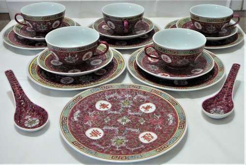 A 22 Piece Red Chinese Tea Set
