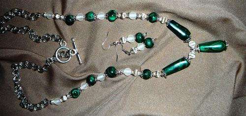 Handmade Malachite Necklace with Matching Earings