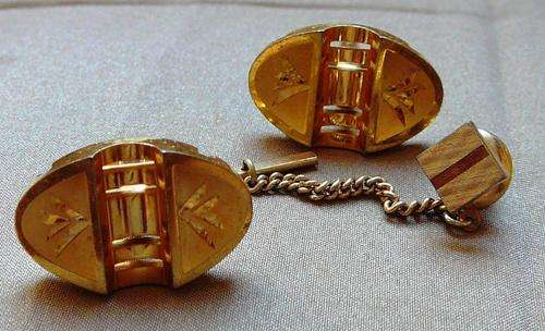 Gold Coloured Cufflinks with Matching Tie Pin