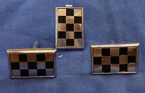 Chequered Flag Cuff Links with Matching Tie Clip