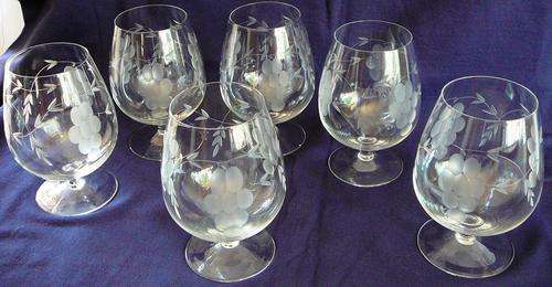 6 Grape Pattern Brandy Glasses