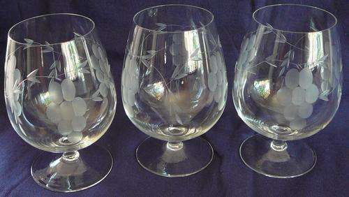 3 Grape Pattern Brandy Glasses