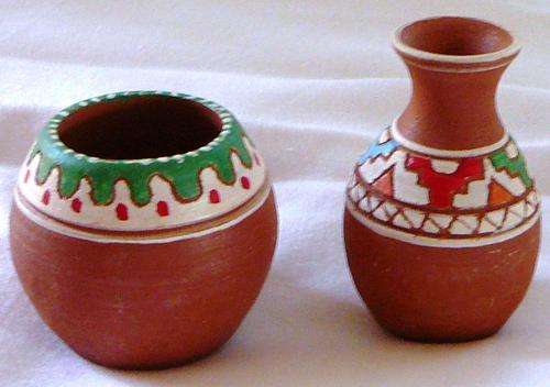 Painted African Miniature Pottery Bowl and Vase