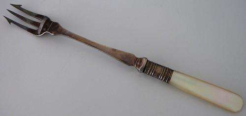 Vintage Mother of Pearl Handled Plated Pickle Fork