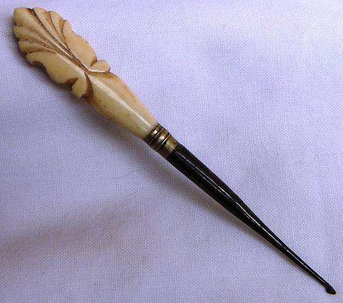 Antique Lace Hook with Carved Handle