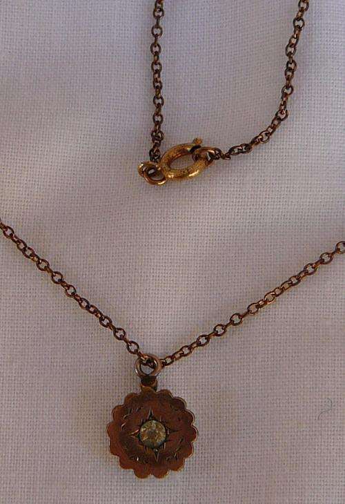 Small Diamante Pendant on Fine Link Gold Coloured Chain