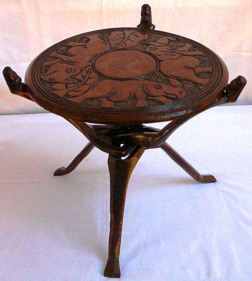 Carved African Three Legged Side Table