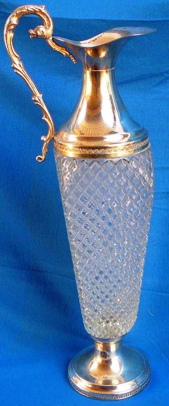 Glass Wine Pitcher with Small Diamond Cut Pattern Italy