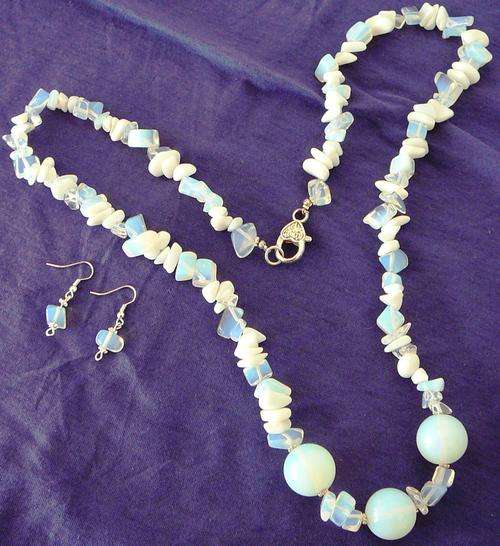Hand Made Moon Stones Necklace and Matching Earrings