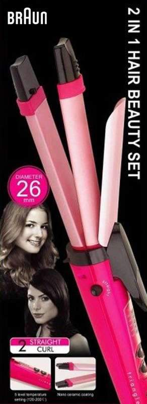 BRAUN PINK 2 in 1 Curler & Straightner