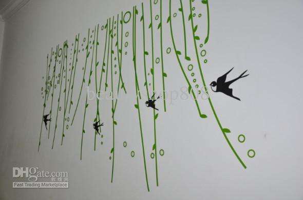 Transparent Wall Sticker "Black Flora and Butterfly 60 x 90 cm