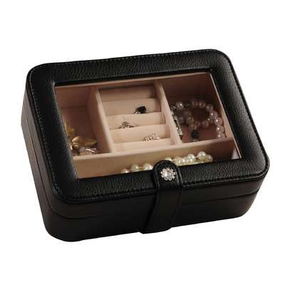 Leather Jewlry Box With Glass Lid