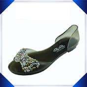 Black Rhinestone Peep-Toe Jelly Flats