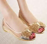 Gold Rhinestone Peep-Toe Jelly Flats