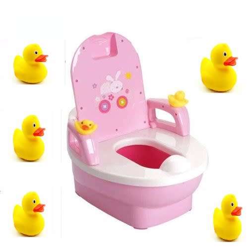 Children's Potty Trainer Pink/Green with 5 Plastic Ducks