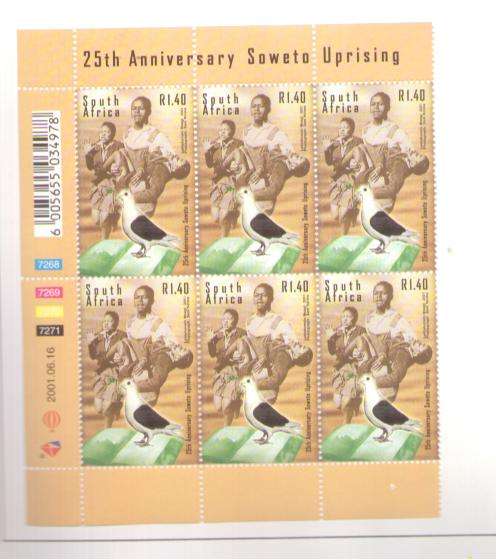 2001 25TH ANNIVERSARY OF SOWETO UPRISING C/BLOCK OF 6 MINT