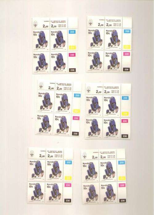 NAMIBIA 1991 1st DEF ISSUE 6 X 10C  CONTROL BLOCKS MINT