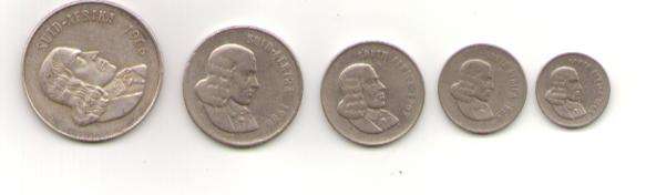 1966 R1. (SILVER 33mm) 1966 50 CENTS.(28mm). 1965 20 CENTS.(24mm) 1965 10 CENTS. 1965 5 CENTS.(LOT .