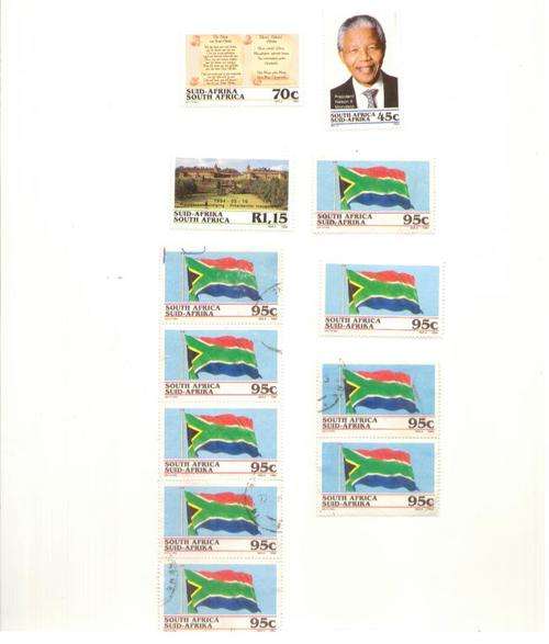 1994 MANDELA INUAGURATION SET OF SINGLE STAMPS MINT (AND BONUS 8X95 CENTS USED)