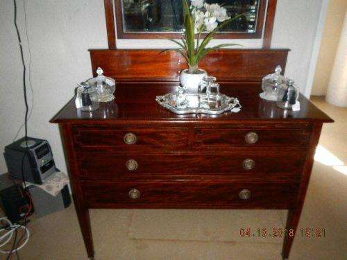 Edwardian mahogany inlaid dressing table - L 1.05cm, W 50cm, H 1.50cm with mirror