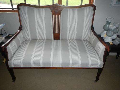 Edwardian mahogany saloon couch - newly upholstered