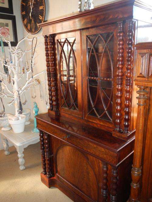 Victorian flame mahogany two piece bookcase