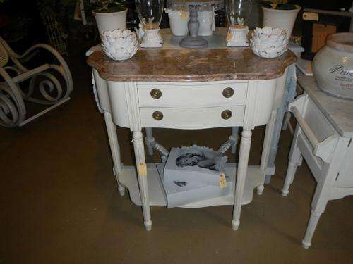 Vintage marble top half moon table - length 90cm, depth 34cm, height 87cm