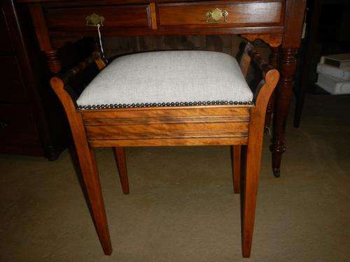 Edwardian poplar music stool - newly upholstered - Length 52cm, height 59cm, width 35cm