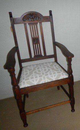 Pair of early 20th C oak carvers newly upholstered