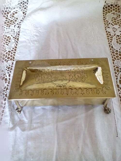 Impressive Arts and Crafts brass double inkstand. Hand crafted.