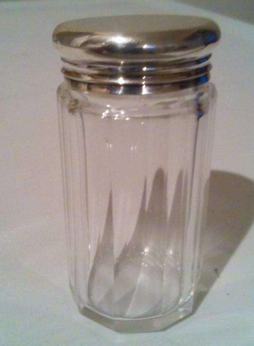 Antique sterling silver topped dressing table jar.