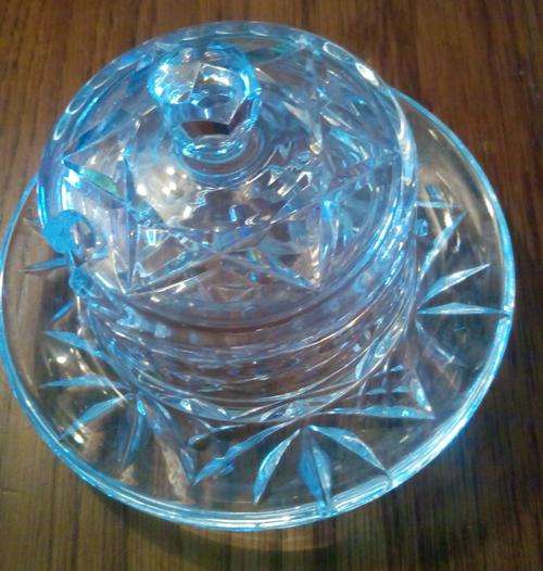 Heavy quality hand cut crystal butter dish.