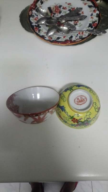 Two vintage hand painted Chinese rice bowls