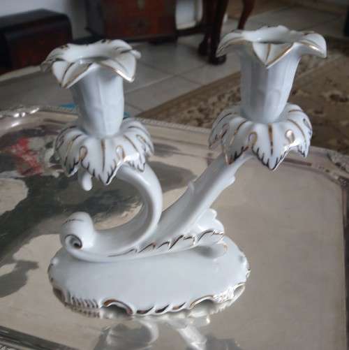 Rare Hungarian Hollahaza porcelain candelabra