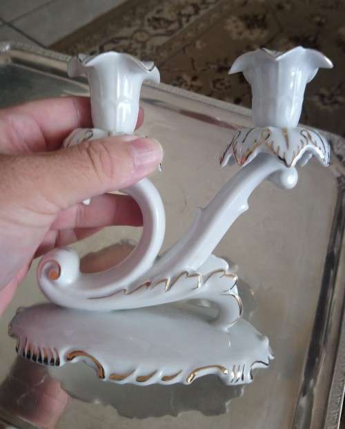 Rare Hungarian Hollahaza porcelain candelabra