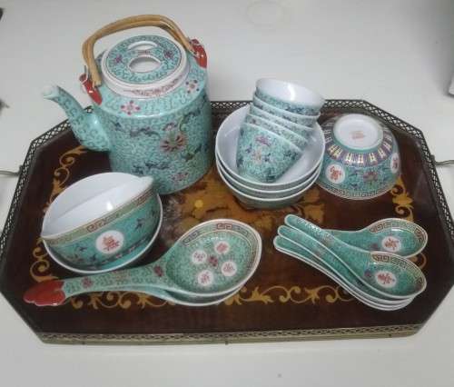 Simply stunning Chinese turquoise tea and dinner set